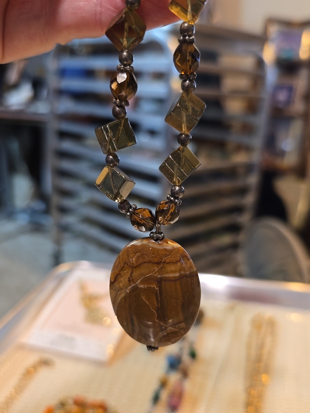 Brown Agate Pendant Necklace - Women Jewelry